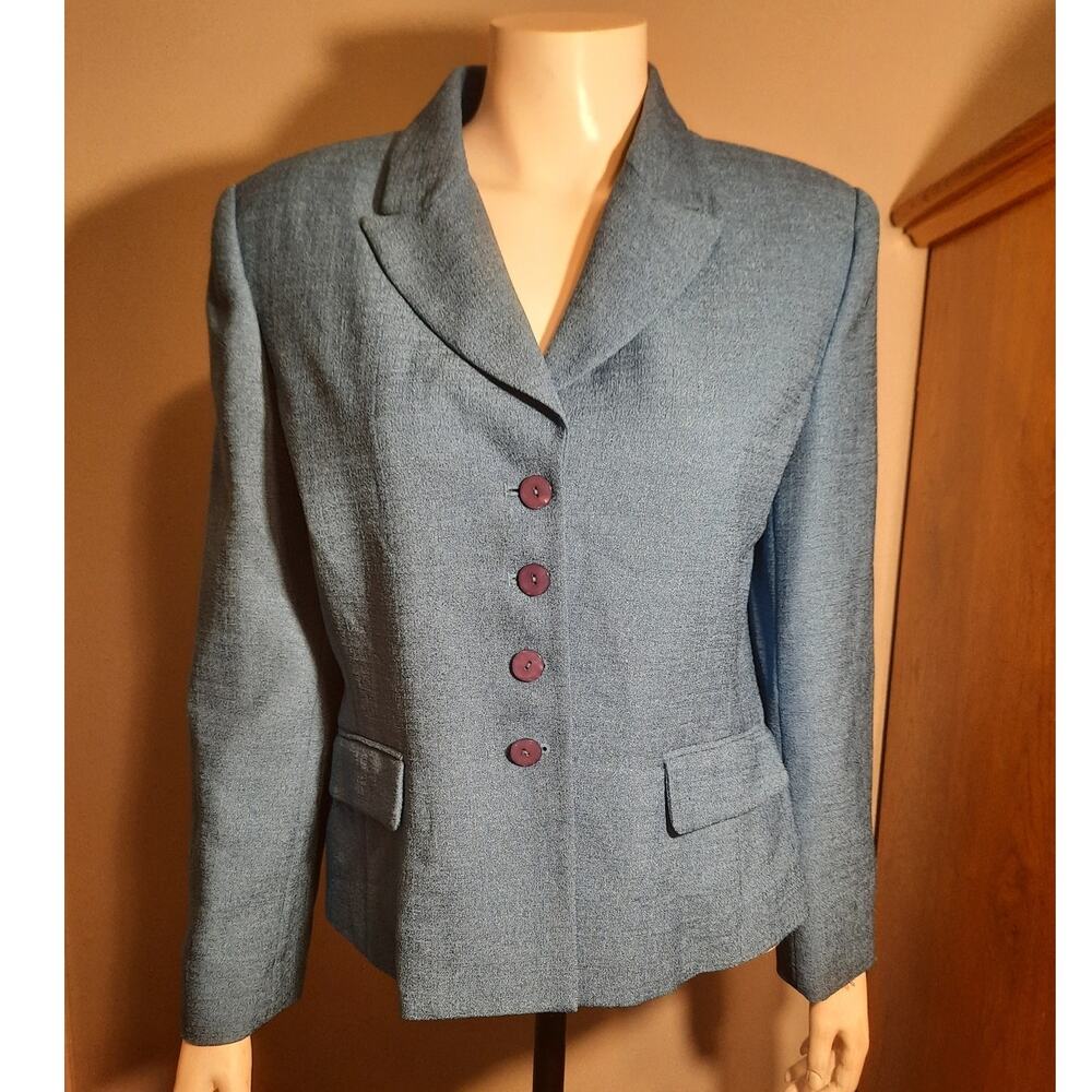 VNTG 80s Morgan Miller Cornflower Blue Tweed Blazer Jacket 12 Quietlux Old Money
